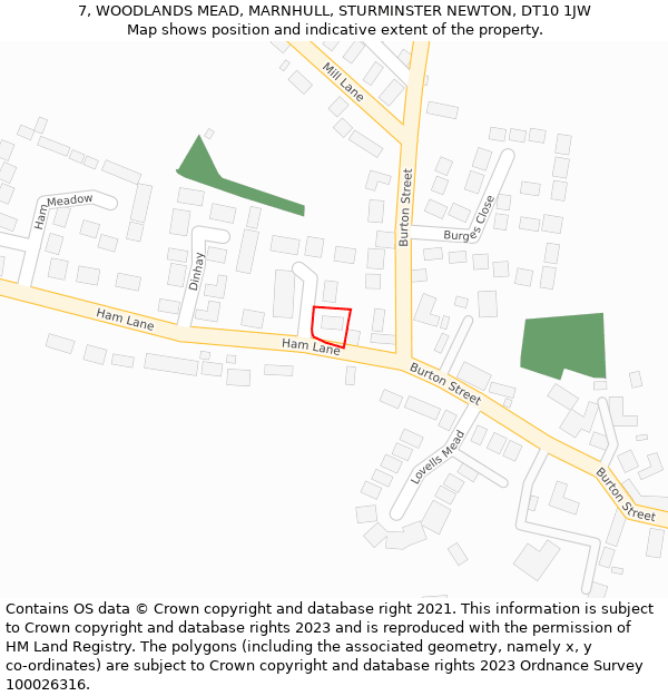 7, WOODLANDS MEAD, MARNHULL, STURMINSTER NEWTON, DT10 1JW: Location map and indicative extent of plot