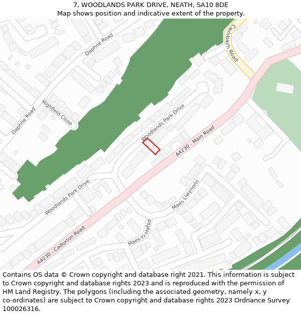 7, WOODLANDS PARK DRIVE, NEATH, SA10 8DE: Location map and indicative extent of plot