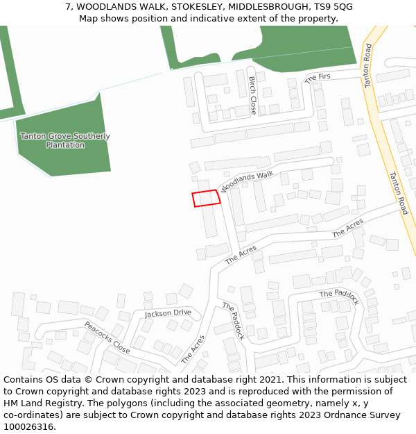 7, WOODLANDS WALK, STOKESLEY, MIDDLESBROUGH, TS9 5QG: Location map and indicative extent of plot