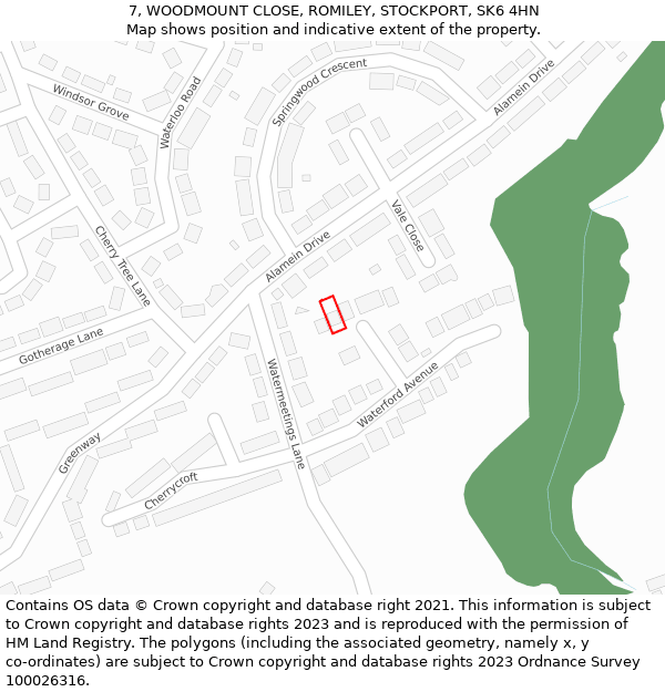 7, WOODMOUNT CLOSE, ROMILEY, STOCKPORT, SK6 4HN: Location map and indicative extent of plot