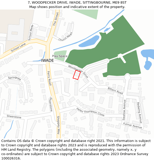 7, WOODPECKER DRIVE, IWADE, SITTINGBOURNE, ME9 8ST: Location map and indicative extent of plot