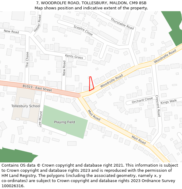 7, WOODROLFE ROAD, TOLLESBURY, MALDON, CM9 8SB: Location map and indicative extent of plot