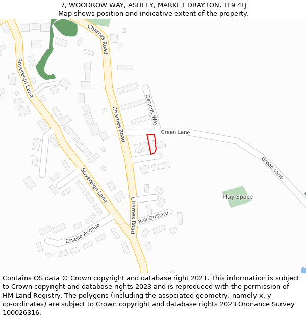 7, WOODROW WAY, ASHLEY, MARKET DRAYTON, TF9 4LJ: Location map and indicative extent of plot