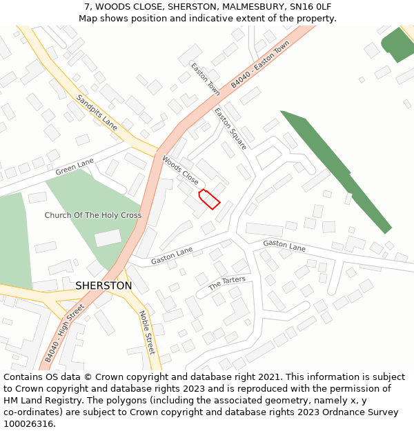 7, WOODS CLOSE, SHERSTON, MALMESBURY, SN16 0LF: Location map and indicative extent of plot