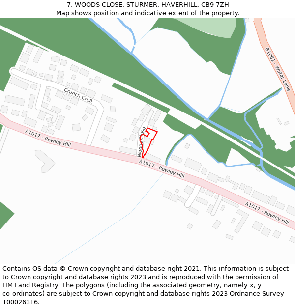 7, WOODS CLOSE, STURMER, HAVERHILL, CB9 7ZH: Location map and indicative extent of plot