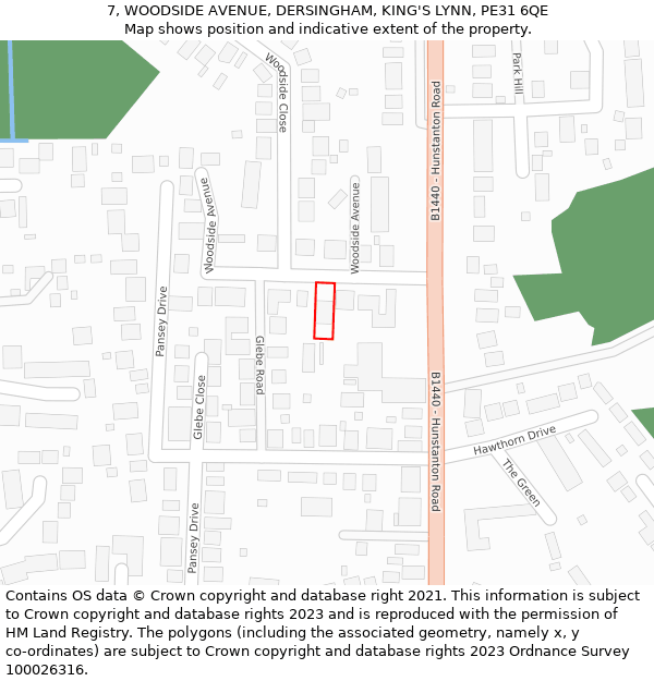 7, WOODSIDE AVENUE, DERSINGHAM, KING'S LYNN, PE31 6QE: Location map and indicative extent of plot