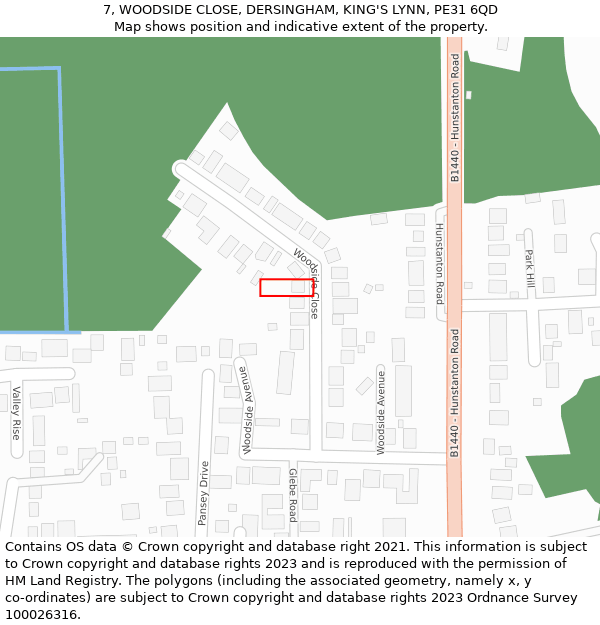 7, WOODSIDE CLOSE, DERSINGHAM, KING'S LYNN, PE31 6QD: Location map and indicative extent of plot