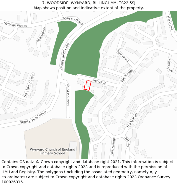 7, WOODSIDE, WYNYARD, BILLINGHAM, TS22 5SJ: Location map and indicative extent of plot