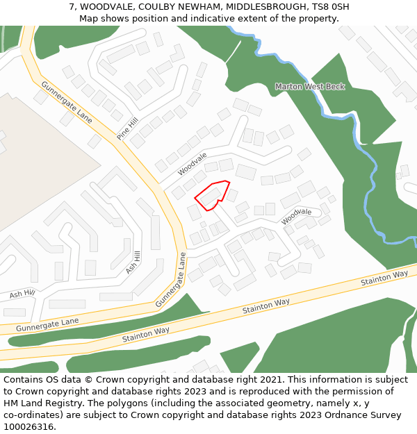 7, WOODVALE, COULBY NEWHAM, MIDDLESBROUGH, TS8 0SH: Location map and indicative extent of plot