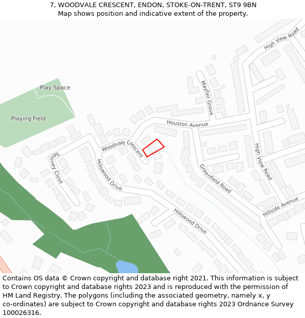 7, WOODVALE CRESCENT, ENDON, STOKE-ON-TRENT, ST9 9BN: Location map and indicative extent of plot