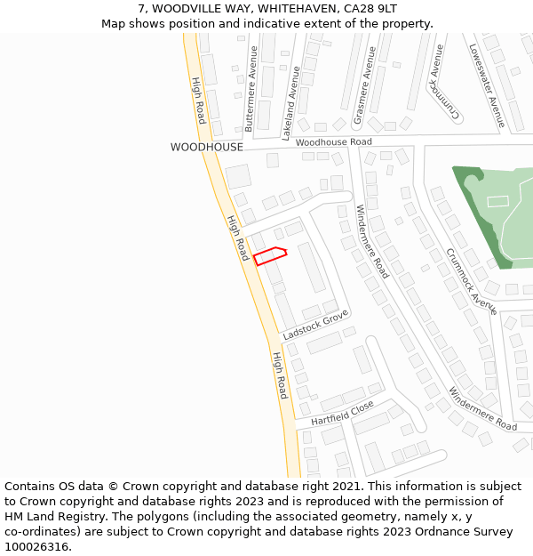 7, WOODVILLE WAY, WHITEHAVEN, CA28 9LT: Location map and indicative extent of plot