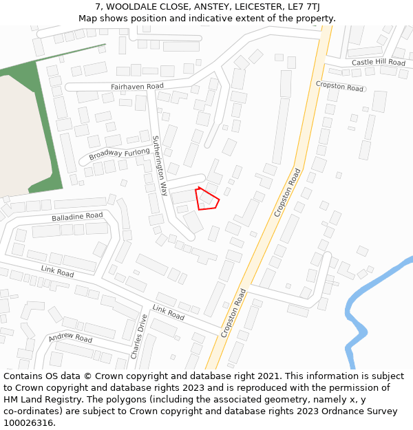 7, WOOLDALE CLOSE, ANSTEY, LEICESTER, LE7 7TJ: Location map and indicative extent of plot