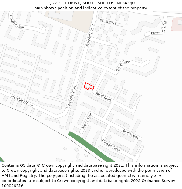 7, WOOLF DRIVE, SOUTH SHIELDS, NE34 9JU: Location map and indicative extent of plot