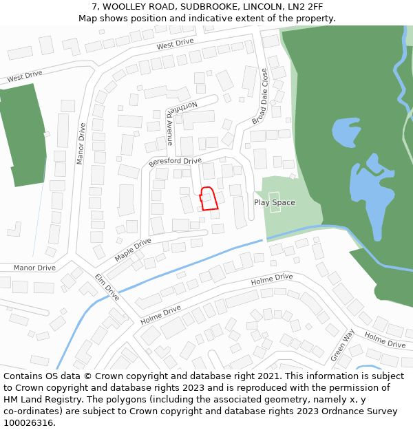 7, WOOLLEY ROAD, SUDBROOKE, LINCOLN, LN2 2FF: Location map and indicative extent of plot