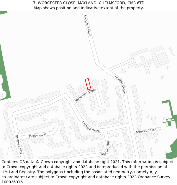 7, WORCESTER CLOSE, MAYLAND, CHELMSFORD, CM3 6TD: Location map and indicative extent of plot