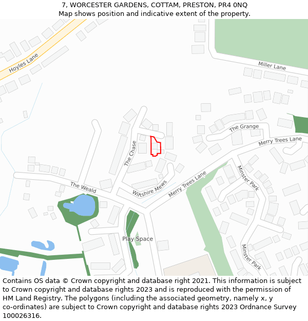 7, WORCESTER GARDENS, COTTAM, PRESTON, PR4 0NQ: Location map and indicative extent of plot