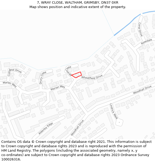 7, WRAY CLOSE, WALTHAM, GRIMSBY, DN37 0XR: Location map and indicative extent of plot