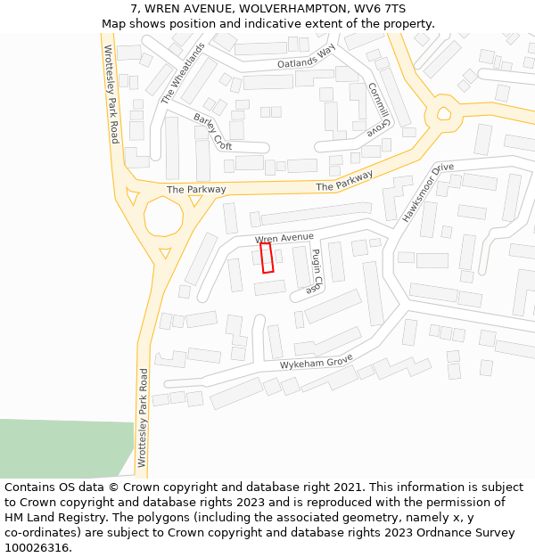 7, WREN AVENUE, WOLVERHAMPTON, WV6 7TS: Location map and indicative extent of plot