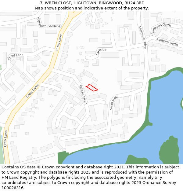 7, WREN CLOSE, HIGHTOWN, RINGWOOD, BH24 3RF: Location map and indicative extent of plot