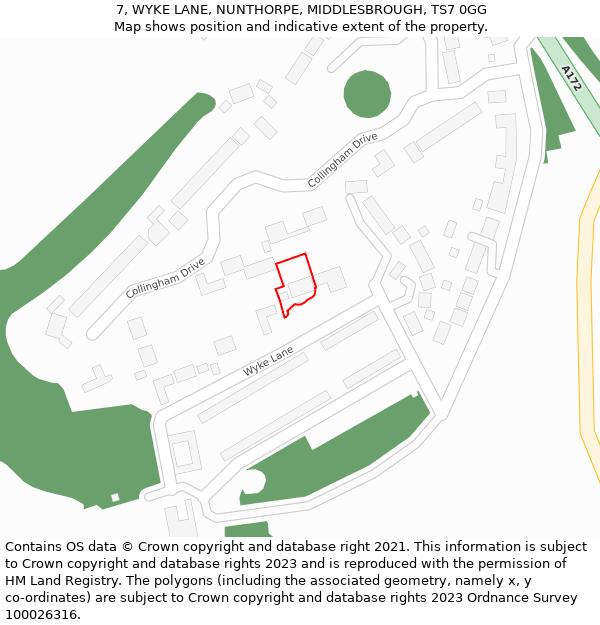 7, WYKE LANE, NUNTHORPE, MIDDLESBROUGH, TS7 0GG: Location map and indicative extent of plot