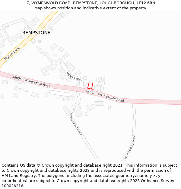 7, WYMESWOLD ROAD, REMPSTONE, LOUGHBOROUGH, LE12 6RN: Location map and indicative extent of plot