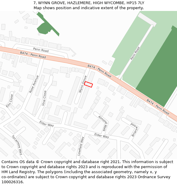 7, WYNN GROVE, HAZLEMERE, HIGH WYCOMBE, HP15 7LY: Location map and indicative extent of plot