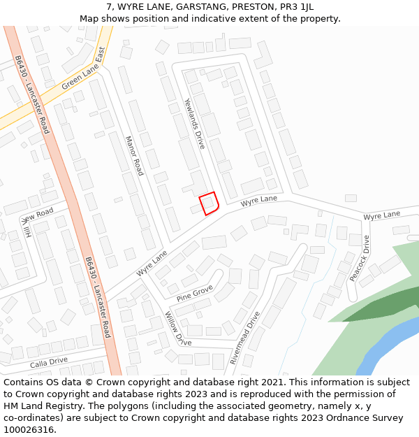 7, WYRE LANE, GARSTANG, PRESTON, PR3 1JL: Location map and indicative extent of plot