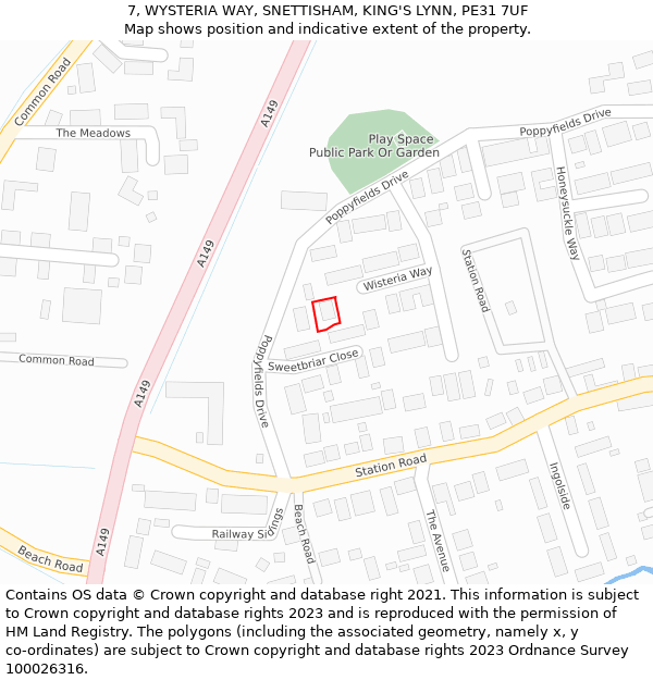 7, WYSTERIA WAY, SNETTISHAM, KING'S LYNN, PE31 7UF: Location map and indicative extent of plot