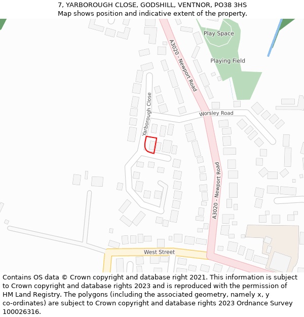 7, YARBOROUGH CLOSE, GODSHILL, VENTNOR, PO38 3HS: Location map and indicative extent of plot