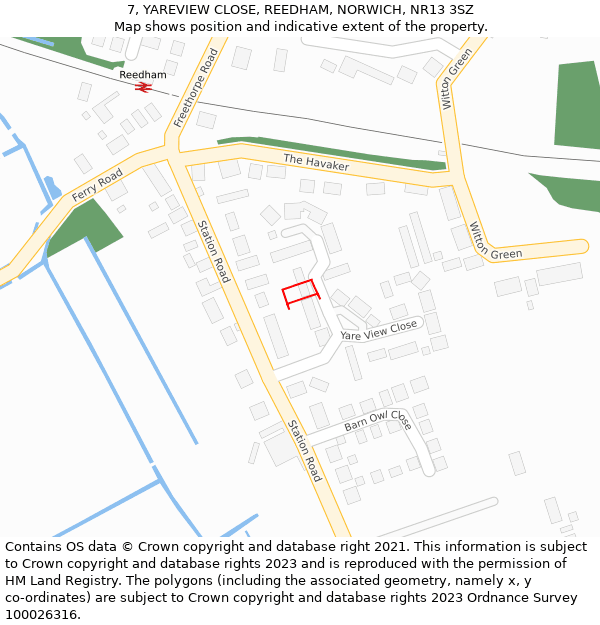 7, YAREVIEW CLOSE, REEDHAM, NORWICH, NR13 3SZ: Location map and indicative extent of plot