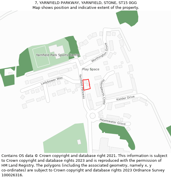 7, YARNFIELD PARKWAY, YARNFIELD, STONE, ST15 0GG: Location map and indicative extent of plot