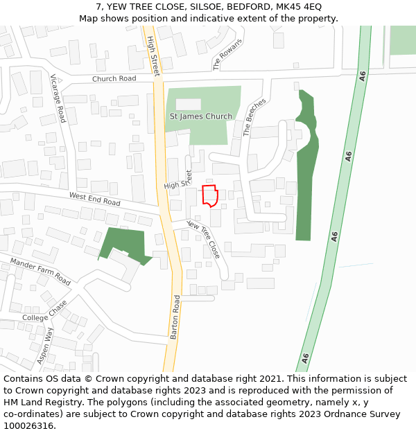 7, YEW TREE CLOSE, SILSOE, BEDFORD, MK45 4EQ: Location map and indicative extent of plot