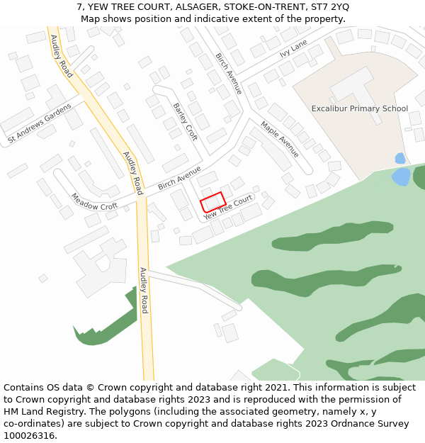 7, YEW TREE COURT, ALSAGER, STOKE-ON-TRENT, ST7 2YQ: Location map and indicative extent of plot