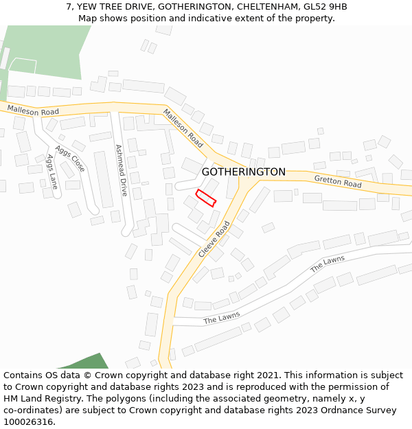 7, YEW TREE DRIVE, GOTHERINGTON, CHELTENHAM, GL52 9HB: Location map and indicative extent of plot