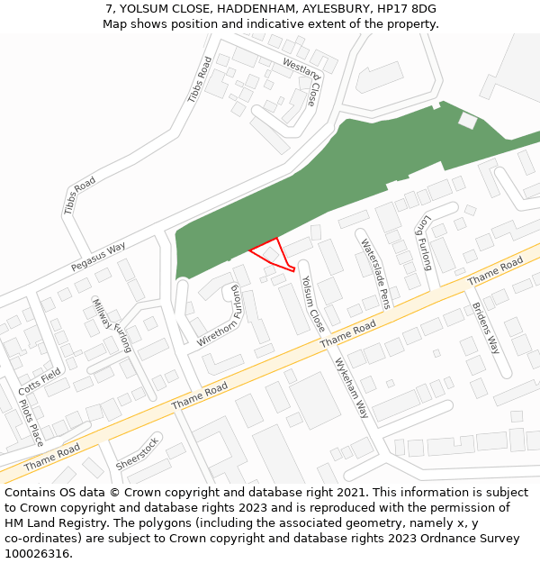 7, YOLSUM CLOSE, HADDENHAM, AYLESBURY, HP17 8DG: Location map and indicative extent of plot