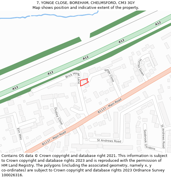 7, YONGE CLOSE, BOREHAM, CHELMSFORD, CM3 3GY: Location map and indicative extent of plot