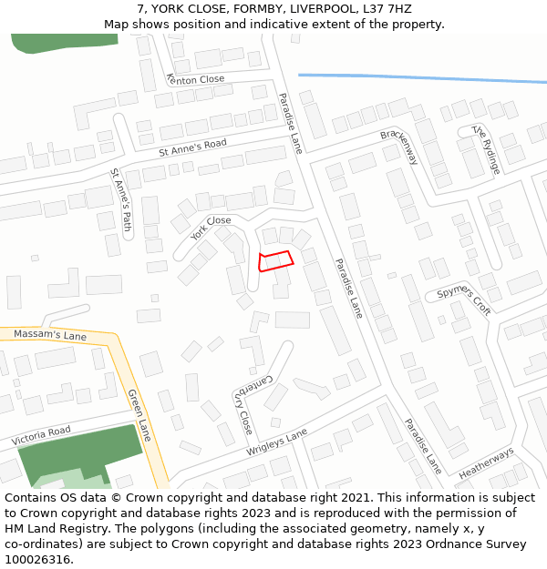 7, YORK CLOSE, FORMBY, LIVERPOOL, L37 7HZ: Location map and indicative extent of plot