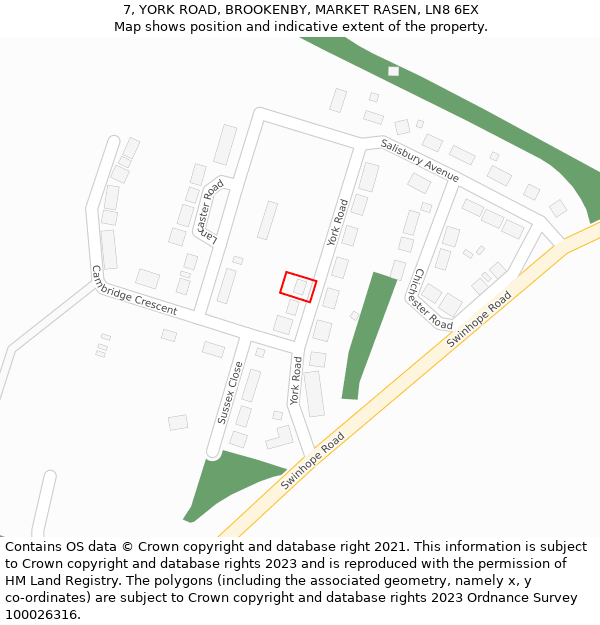 7, YORK ROAD, BROOKENBY, MARKET RASEN, LN8 6EX: Location map and indicative extent of plot