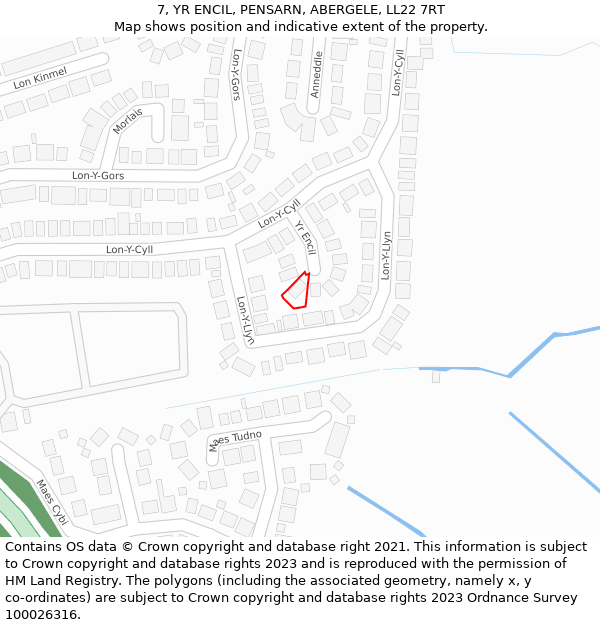 7, YR ENCIL, PENSARN, ABERGELE, LL22 7RT: Location map and indicative extent of plot