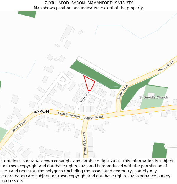 7, YR HAFOD, SARON, AMMANFORD, SA18 3TY: Location map and indicative extent of plot