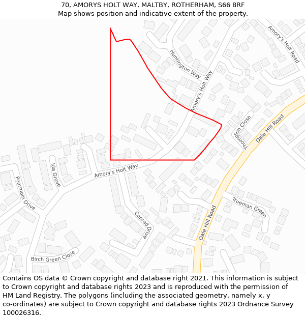 70, AMORYS HOLT WAY, MALTBY, ROTHERHAM, S66 8RF: Location map and indicative extent of plot