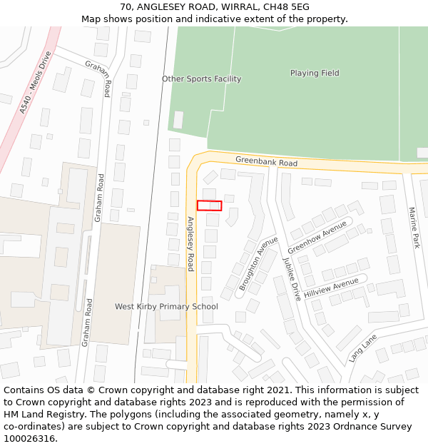70, ANGLESEY ROAD, WIRRAL, CH48 5EG: Location map and indicative extent of plot