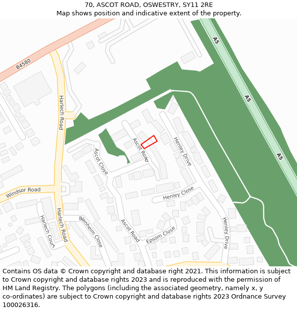 70, ASCOT ROAD, OSWESTRY, SY11 2RE: Location map and indicative extent of plot