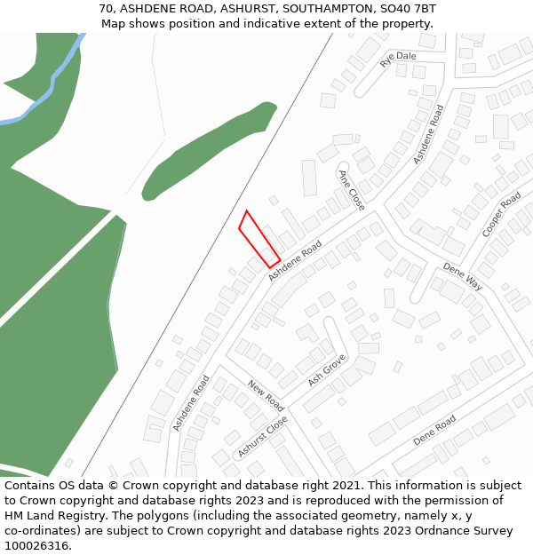 70, ASHDENE ROAD, ASHURST, SOUTHAMPTON, SO40 7BT: Location map and indicative extent of plot