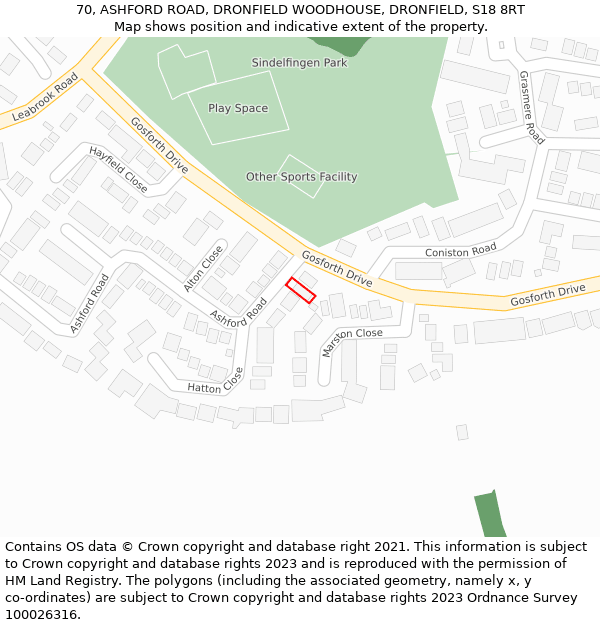 70, ASHFORD ROAD, DRONFIELD WOODHOUSE, DRONFIELD, S18 8RT: Location map and indicative extent of plot