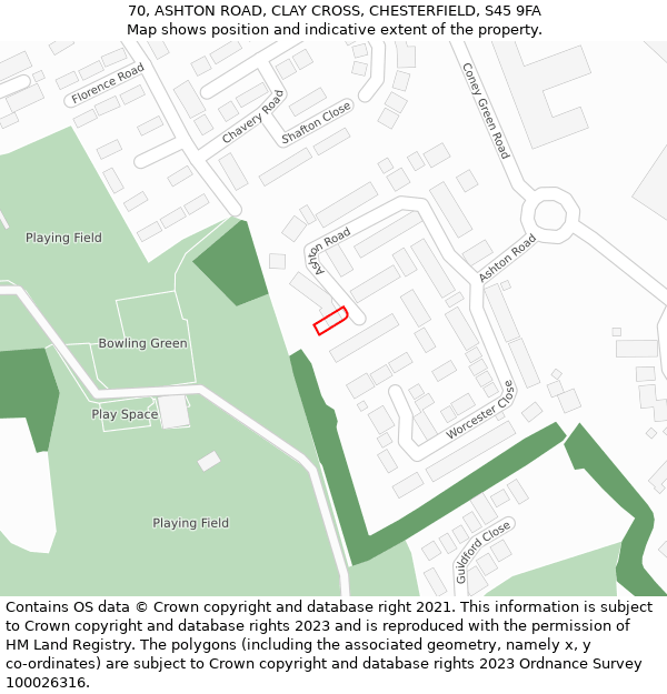 70, ASHTON ROAD, CLAY CROSS, CHESTERFIELD, S45 9FA: Location map and indicative extent of plot