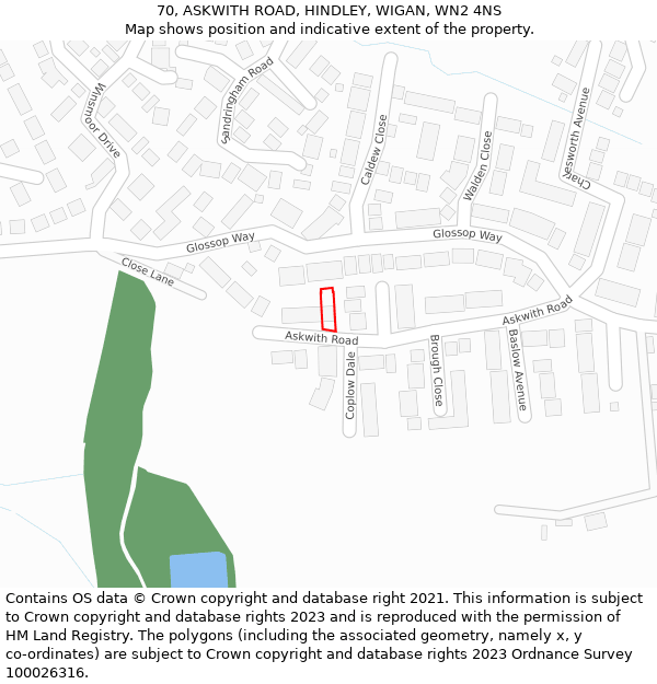 70, ASKWITH ROAD, HINDLEY, WIGAN, WN2 4NS: Location map and indicative extent of plot