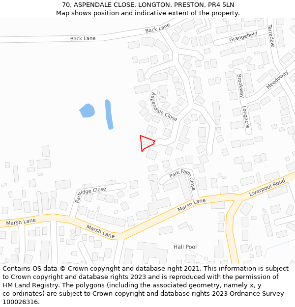 70, ASPENDALE CLOSE, LONGTON, PRESTON, PR4 5LN: Location map and indicative extent of plot