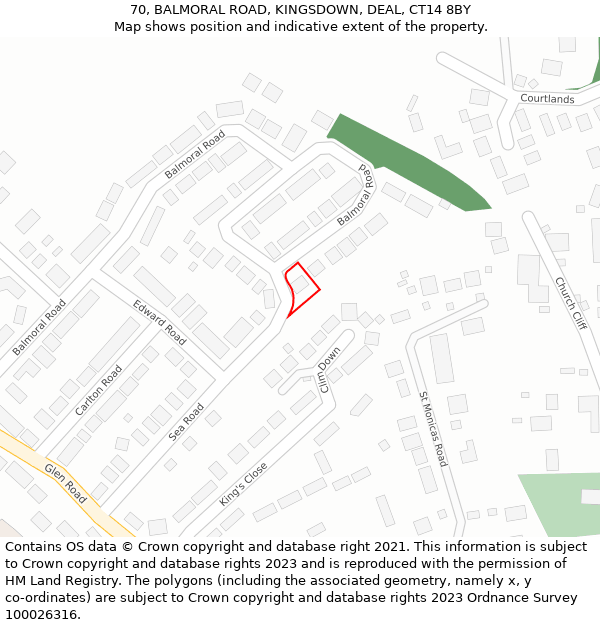 70, BALMORAL ROAD, KINGSDOWN, DEAL, CT14 8BY: Location map and indicative extent of plot