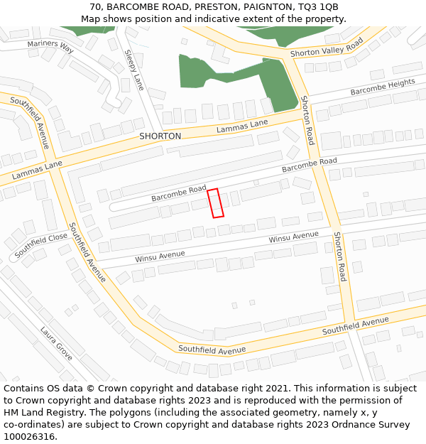 70, BARCOMBE ROAD, PRESTON, PAIGNTON, TQ3 1QB: Location map and indicative extent of plot
